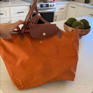 Longchamp Orange and Brown Tote Bag